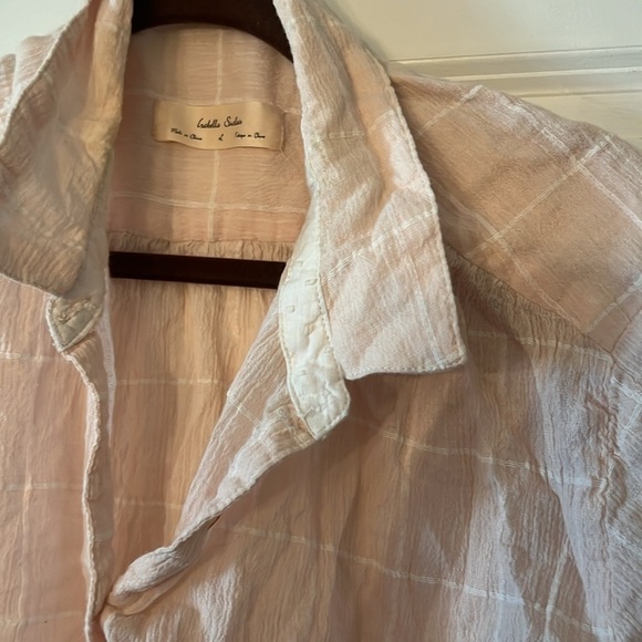 Anthropologie Isabella Sinclair Light Pink Cotton Knot Short Sleeve Shirt - Picture 3 of 3